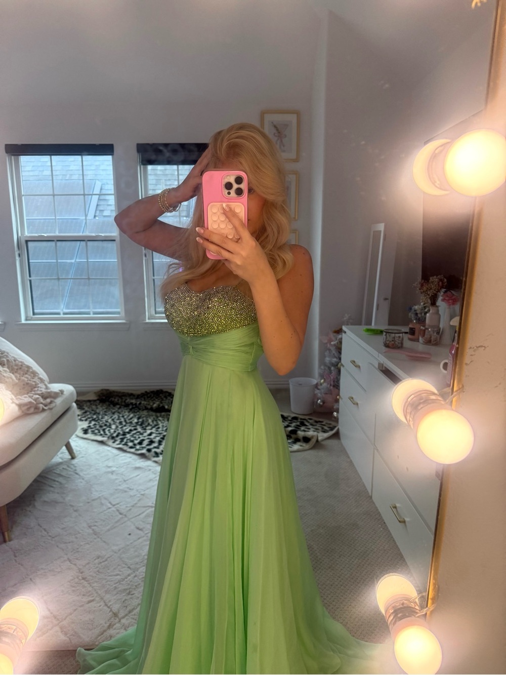 Sherri Hill Lime Green Beaded Bodice Prom Gown - Picture 3 of 6